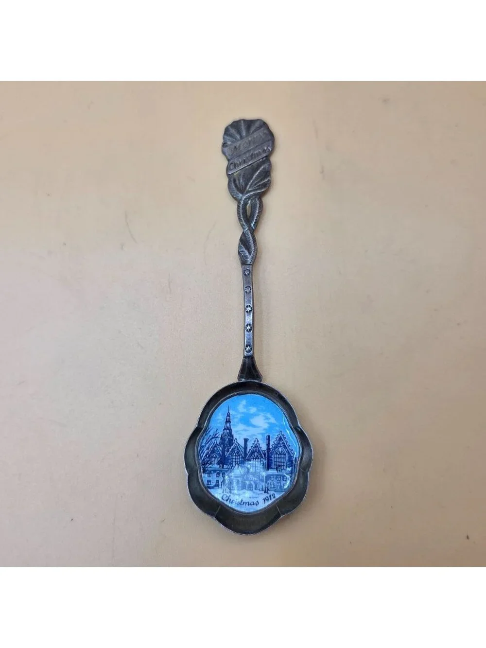 Holland Christmas 1972 Blue Enamel Village Gothic City Hall Rathaus Spoon
